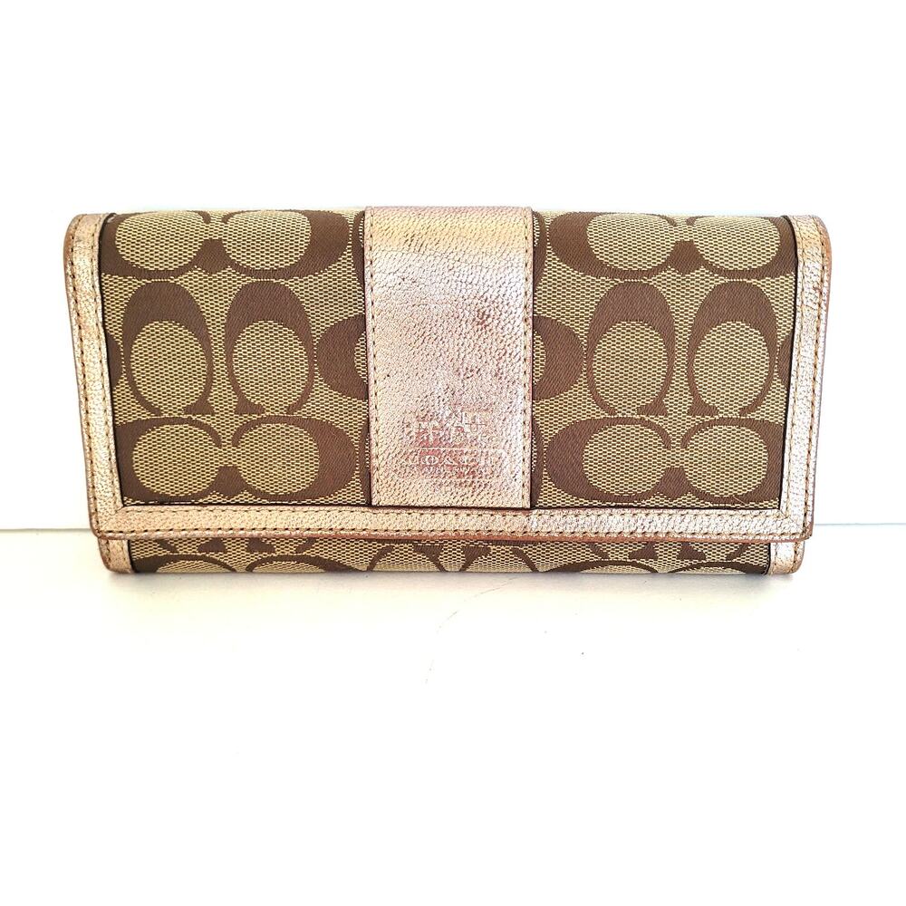 Coach Wallet Envelope Beige Rose Pink Gold Large Signature Canvas Leather‎ Logo